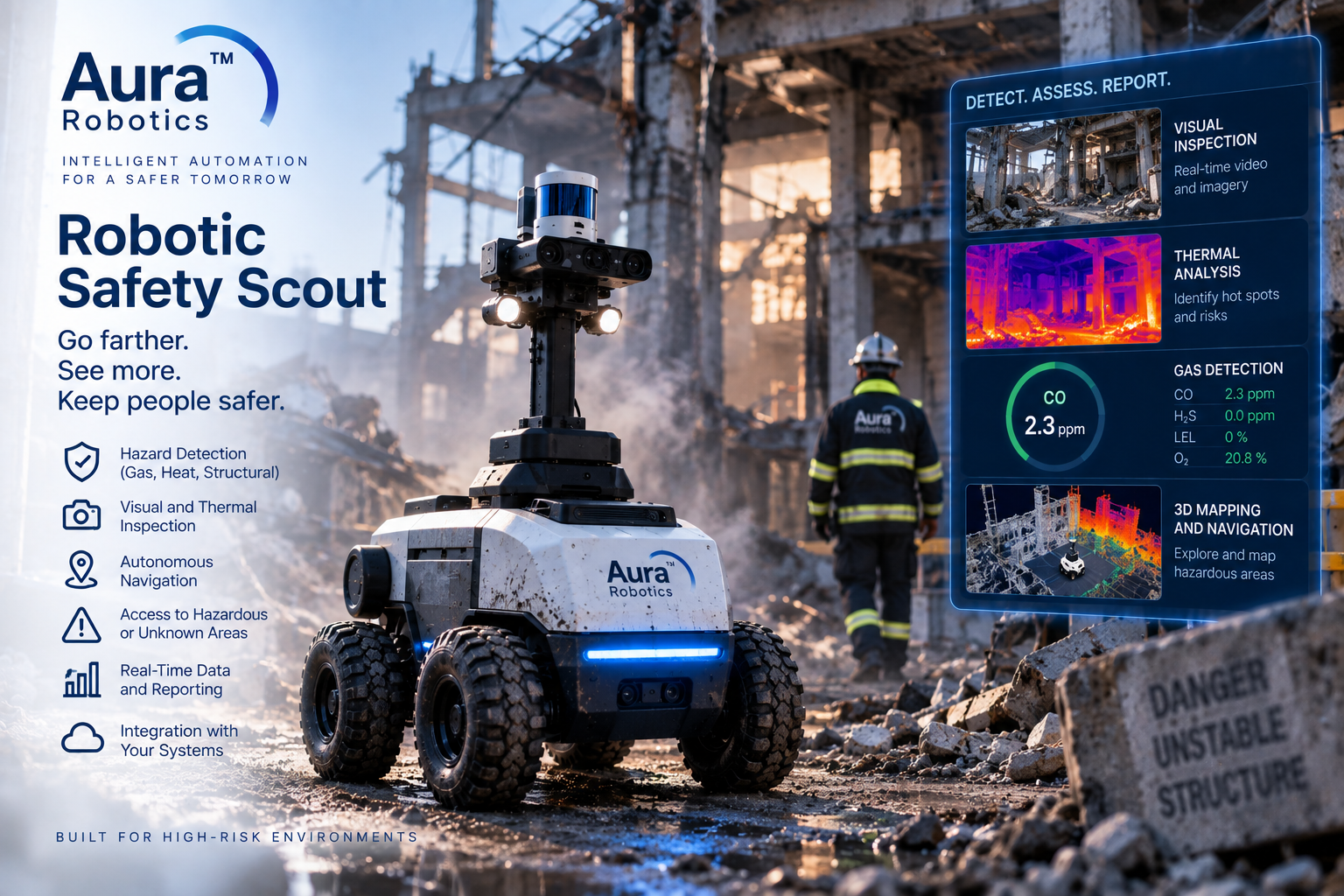Concept for a robotic safety scout entering a hazardous area